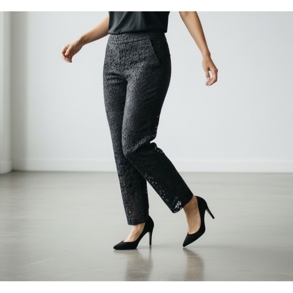 NEW Ann Taylor Petite Lace Ankle Pants Black Women 4P Whimsy Goth Romantic Style